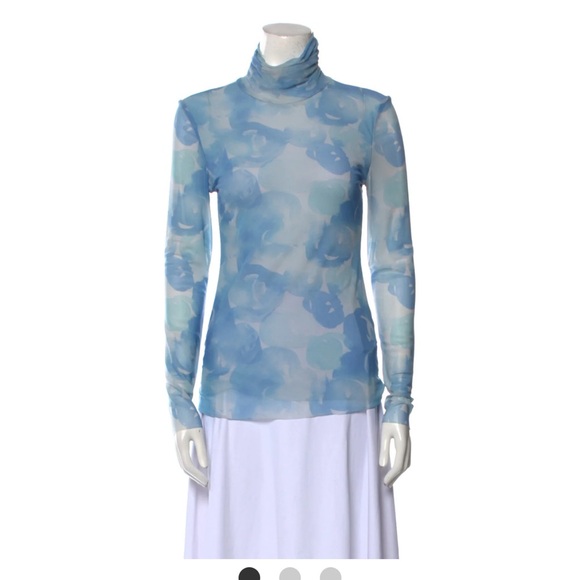 Ganni blue floral print turtleneck top - Picture 1 of 10